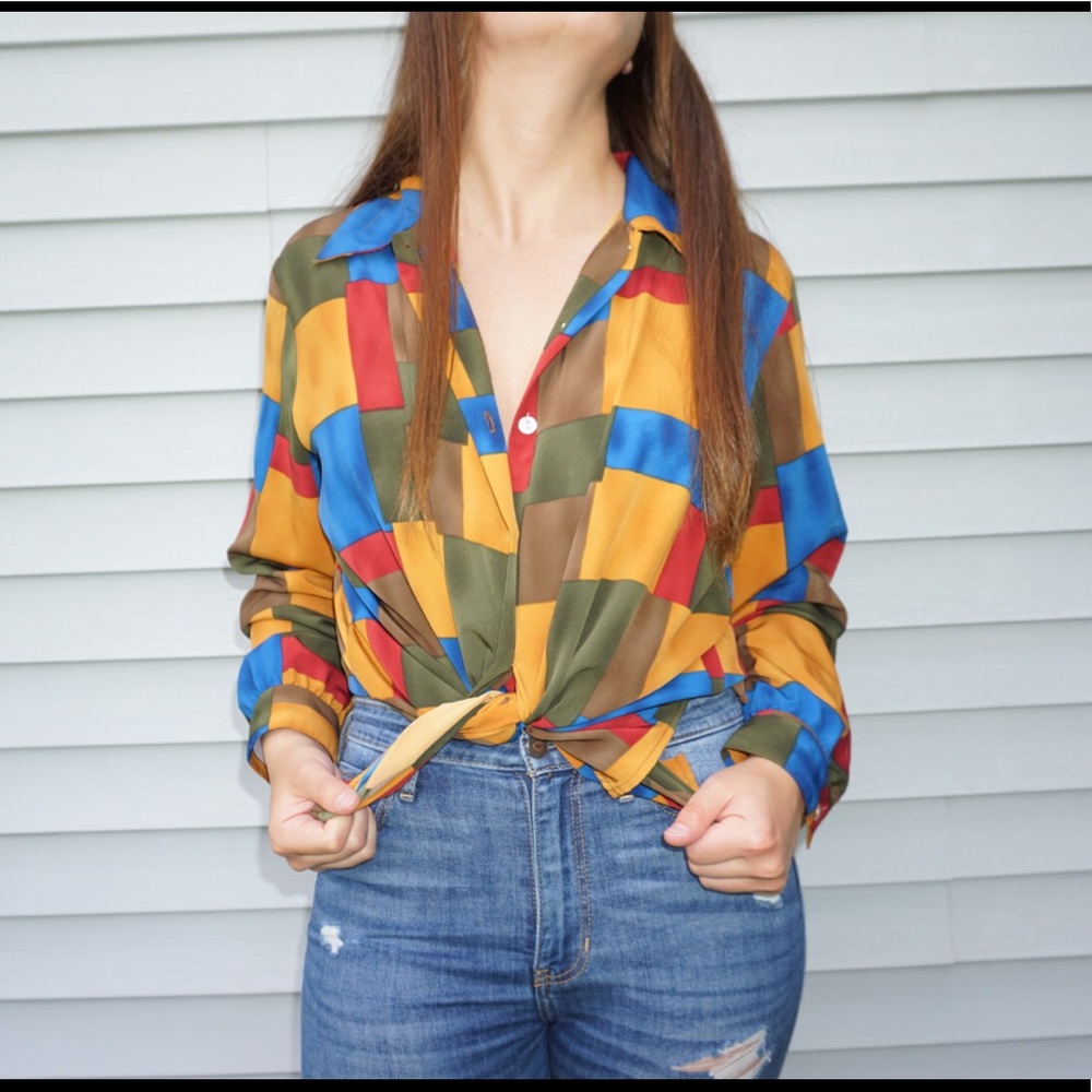 Geometric colorful button down long sleeve